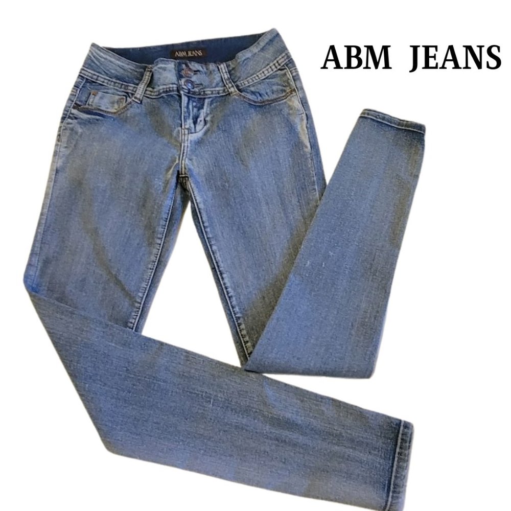 ABM Jeans -Low Rise Skinny Double Button Fly Slightly Distressed Jeans - SZ 7 - Picture 1 of 14